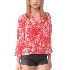 Forever 21 Dark Orange Cream Blouse Long Sleeve Button Down Tie Neck